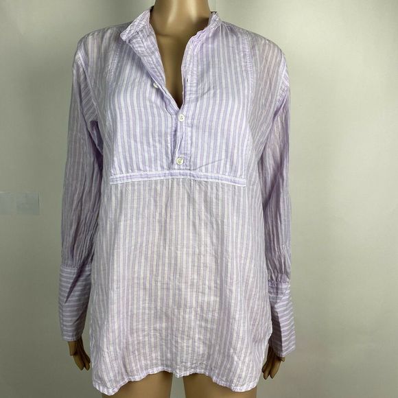 J. Crew Tops - J.Crew Tux Popover Tunic Shirt Purple White Gauze